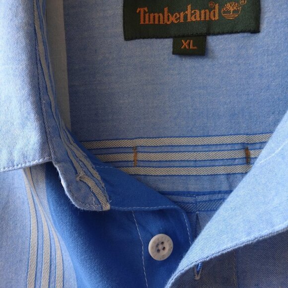 Timberland single stitch men's short sleeve shirt XL blue and cream, like new - Picture 7 of 11